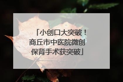 小创口大突破！商丘市中医院微创保肾手术获突破